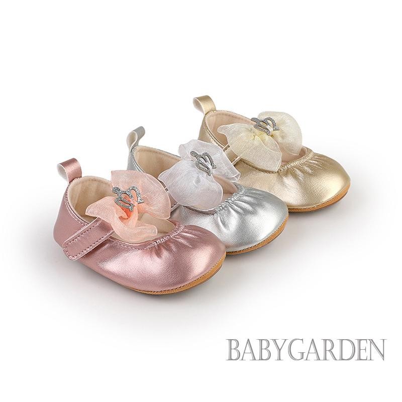 / / -Baby Girls Mary Jane Flats Giày chống trượt nơ vương miện sáng bóng