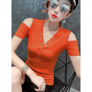 Áo Thun Nữ Hở Vai Thiết Kế Ôm Body Cài Nút Thời Trang Nhiều Màu Trẻ Trung Cổ Chữ V Fashion-Mã AT14