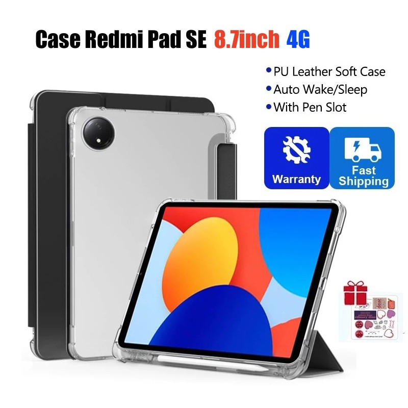 Ốp lưng Redmi Pad SE 8.7inch Ốp lưng Acrylic trong suốt 4G Vỏ từ tính có giá đỡ bút chì cho Xiaomi Redmi Pad SE 8.7 inch