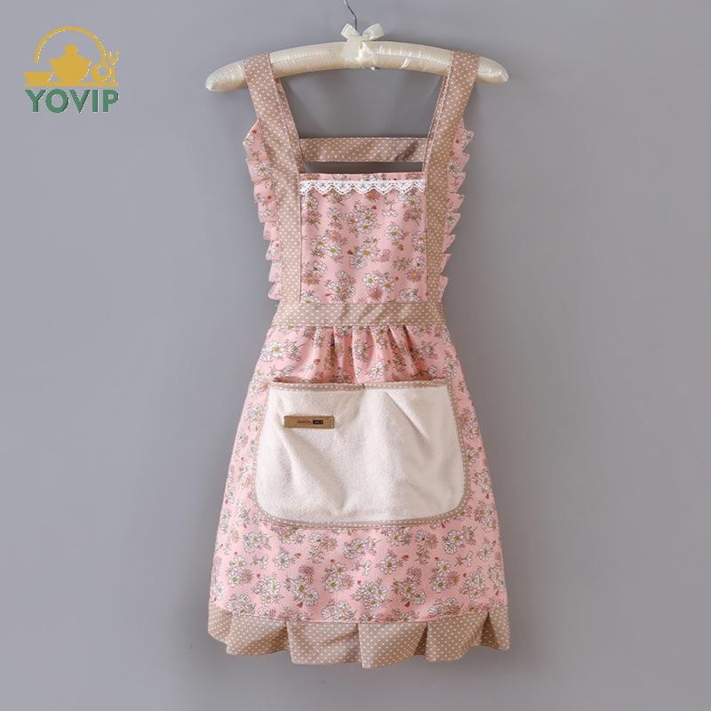 YOVIP Hoa Túi Lớn Vải Cotton Tạp Dề Nhà Bếp Dây Đeo Tay Có Thể Lau Được VN