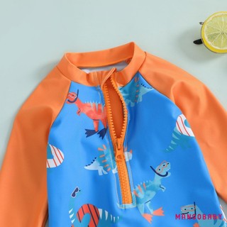 MG-Toddler Boy Rash Guard Đồ bơi in hình khủng Long dài tay Mock Cổ Zip Bộ đồ tắm