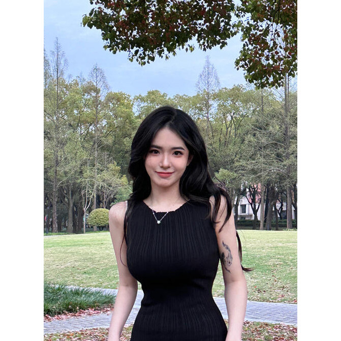 SUXI Váy dài kiểu Pháp cổ tròn không tay, phong cách đơn giản cho mùa hè