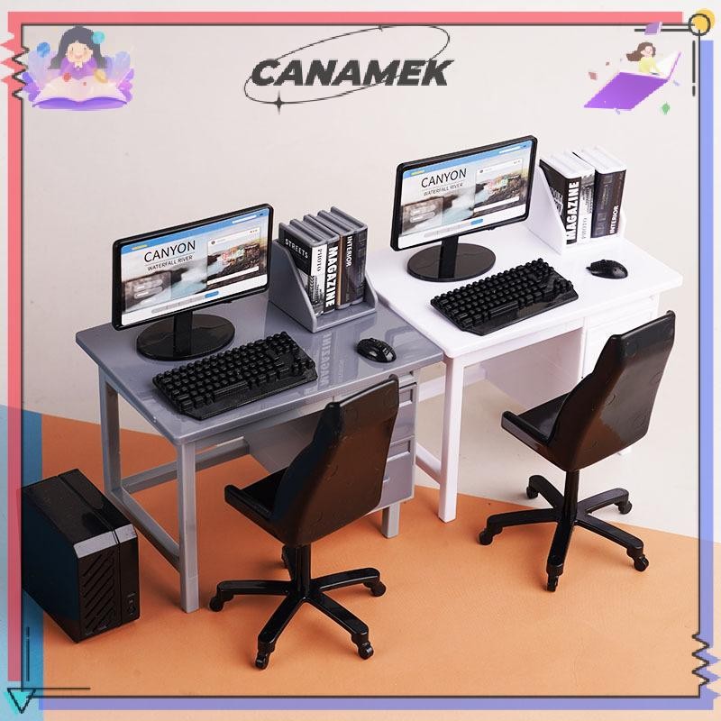 CANAMEK 1 Bộ 1 / 12 Nhà Búp Bê Thu Nhỏ Bàn Phím Máy Tính Bàn Ghế Bộ Nhà Phòng Học Nội Thất Trang Trí Micro Cảnh Đạo Cụ CSF