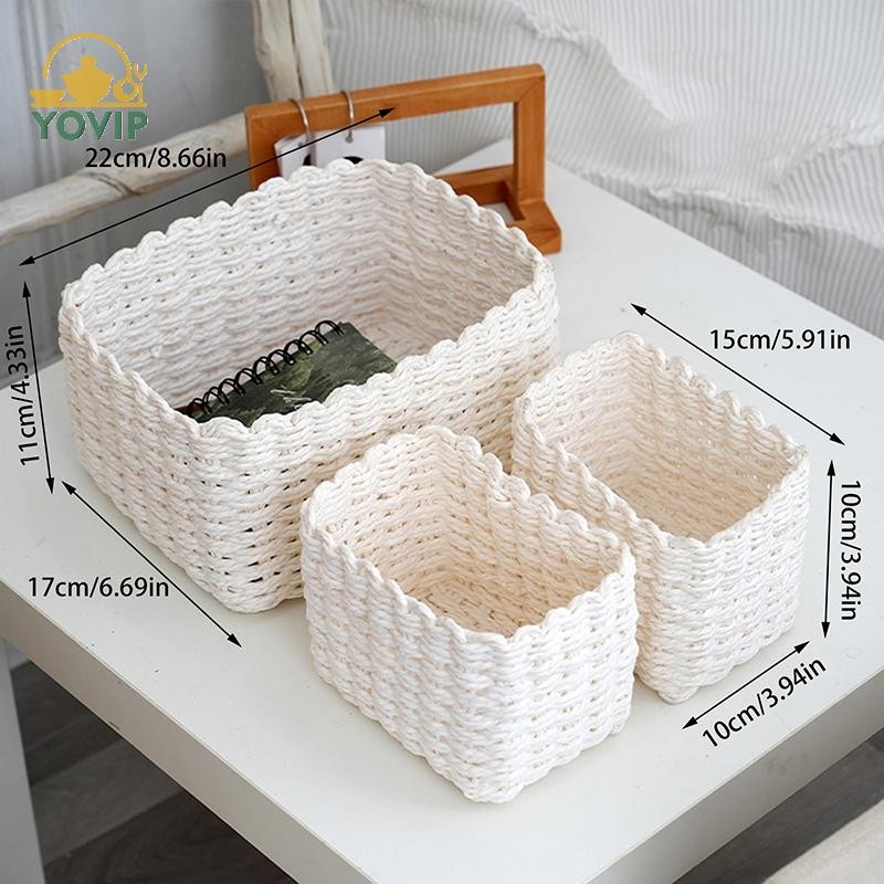 YOVIP 3 Chiếc Handmade Ống Hút Dệt Mềm Tròn Dây Giấy Giỏ Chứa Đồ Để Tổ Chức Trang Trí Hộp Bảo Quản Văn Phòng VN