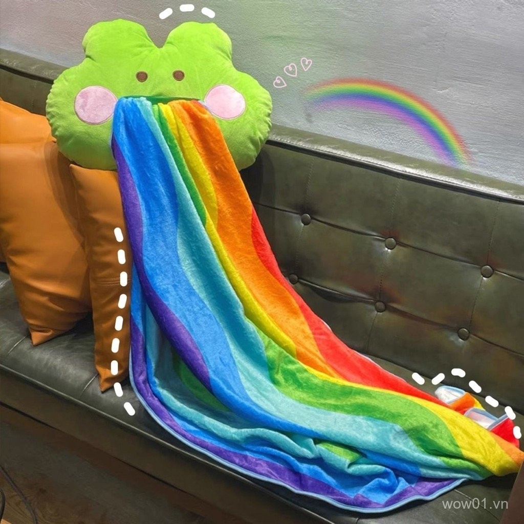 Mới Rainbow Ếch Hai Trong Một Gối Chăn Sang Trọng Gối Ếch Gối Chăn Xe Ngủ Có Thể in logo