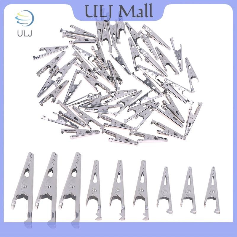 ULJ 50 CÁI Kẹp cá sấu bằng kim loại bạc Kẹp cá sấu 28mm 35mm 45mm để kiểm tra điện để kiểm tra pin.