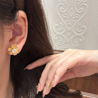 Trang sức nữ phong cách châu Âu và Mỹ: vòng cổ và bông tai hoa hướng dương với kim cương