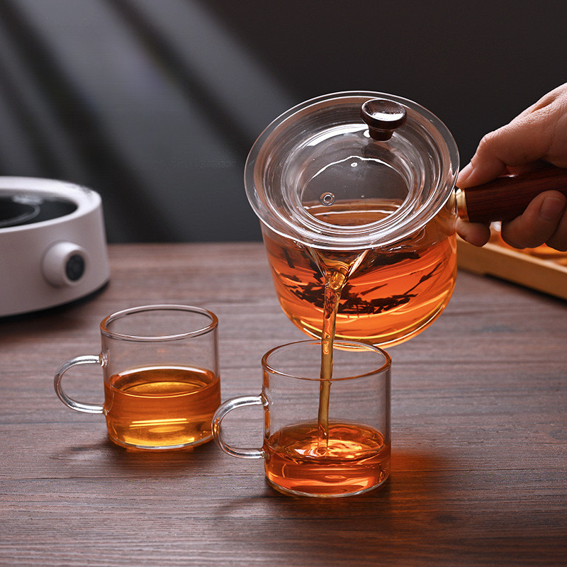 Ấm trà thủy tinh dày chịu nhiệt Borosilicate cao 500ml Bộ trà Kung Fu tay cầm bên hông