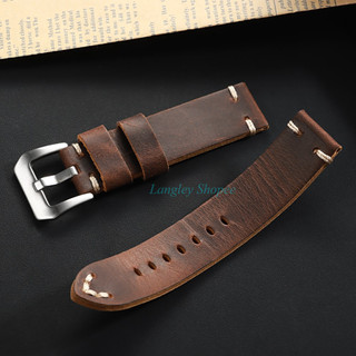 Dây đeo đồng hồ da thật bọc dầu 18 / 20 / 22 / 24 / 26mm Dây đeo đồng hồ da bò thay thế dây đeo cổ điển cổ điển bằng da khâu vòng tay cho nam nữ
