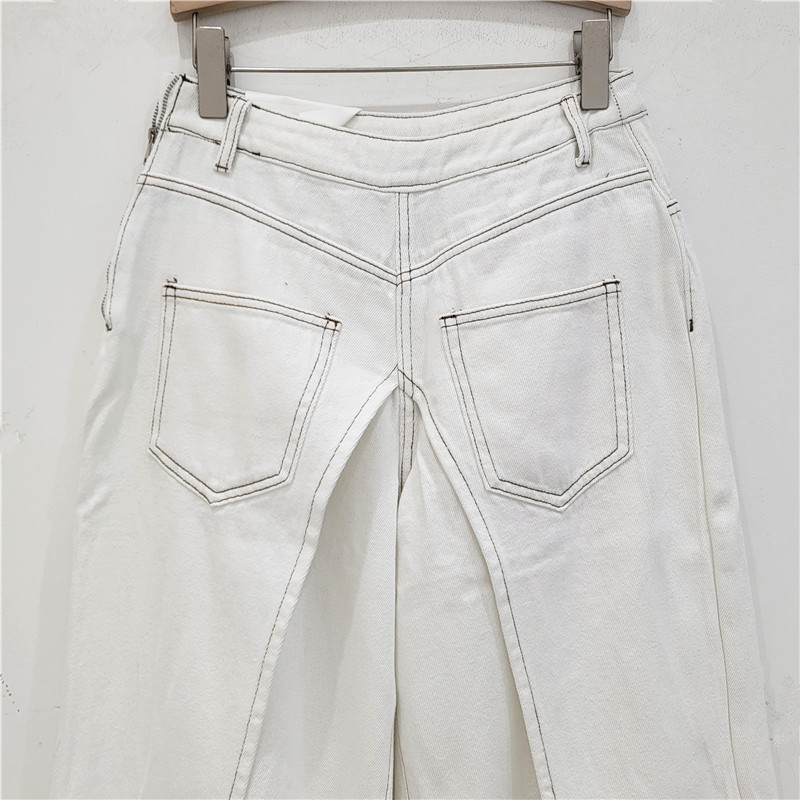 Thời Trang Retro Tích Cực Âm Hai Cánh Giải Cấu Trúc Khâu Quần Jean Nữ Thiết Kế Đường Phố Cao Cấp Quần Dài