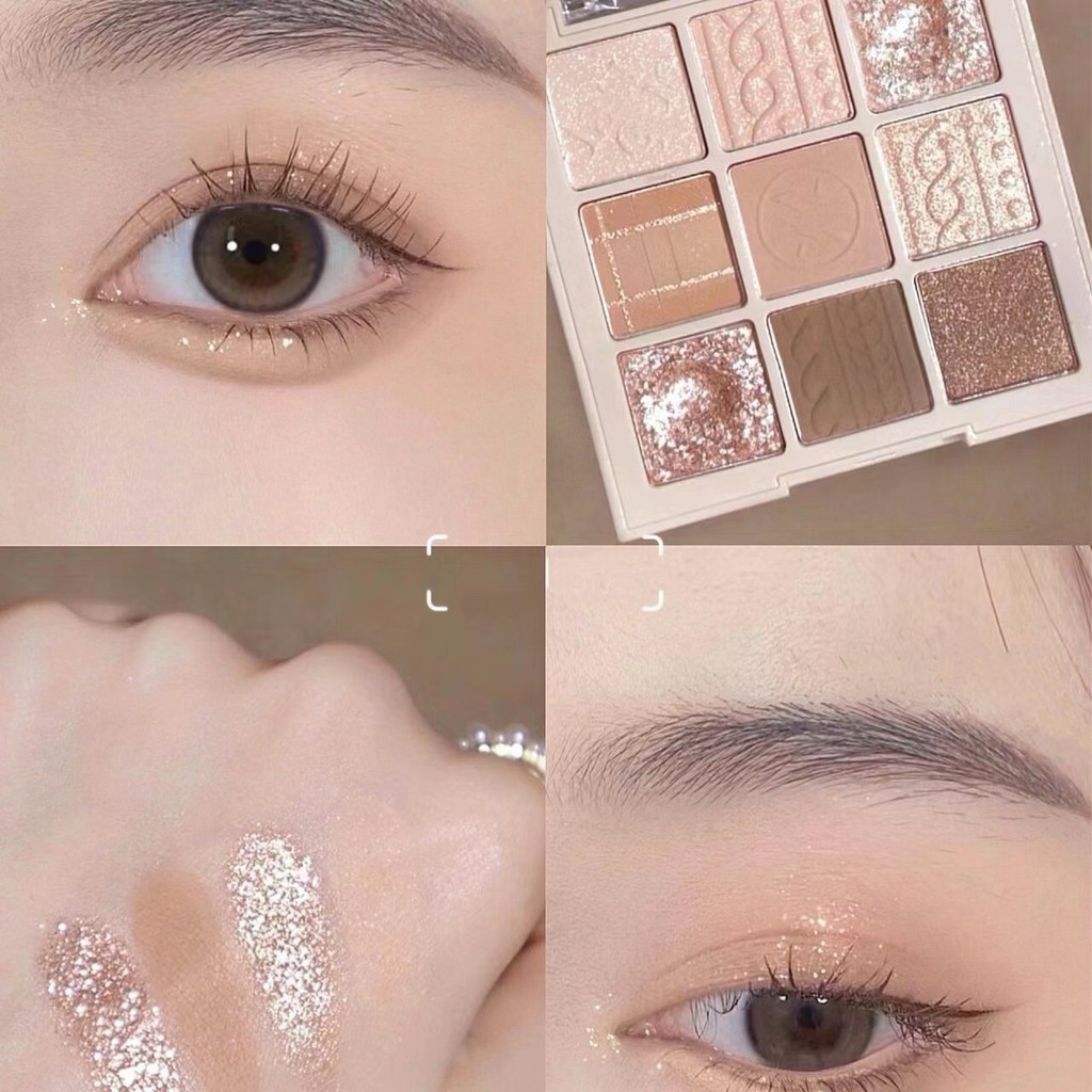 Bảng phấn mắt 9 màu: Đất, Nâu cam mờ, Ngọc trai sáng bóng, Sô cô la