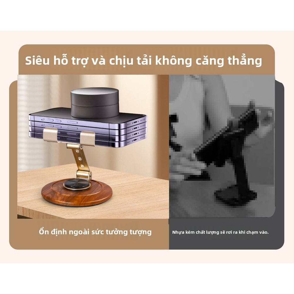 Giá đỡ điện thoại mới, Hỗ trợ kim loại có thể xoay 360 độ 360 độ, Đế hạt gỗ ABS, Dung sai ổn định hơn