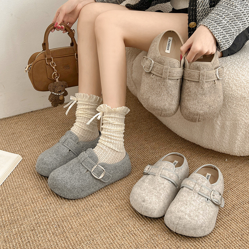 【✨Spot】Giày Birkenstock đế dày Tối giản Dễ phối đồ Đế êm Mũi tròn Đế nâng cao Không mỏi chân Giày nữ