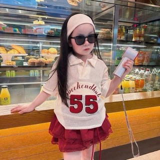 S237-Set áo polo lưới phối chân váy ren đỏ size từ 8-30Kg