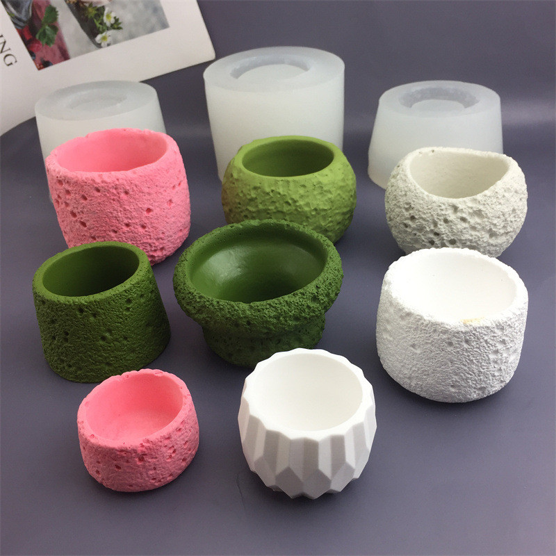 DIY Mô Phỏng Rock Cup Khuôn Silicon Ins Khuếch Tán Thạch Cao Xi Măng Chậu Hoa Khuôn