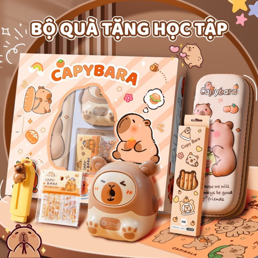 Set Quà Tặng Đồ Dùng Học Tập Sáng Tạo - Bộ Văn Phòng Phẩm Màu Nâu, Dụng Cụ Học Tập Dễ Thương Cho Bé