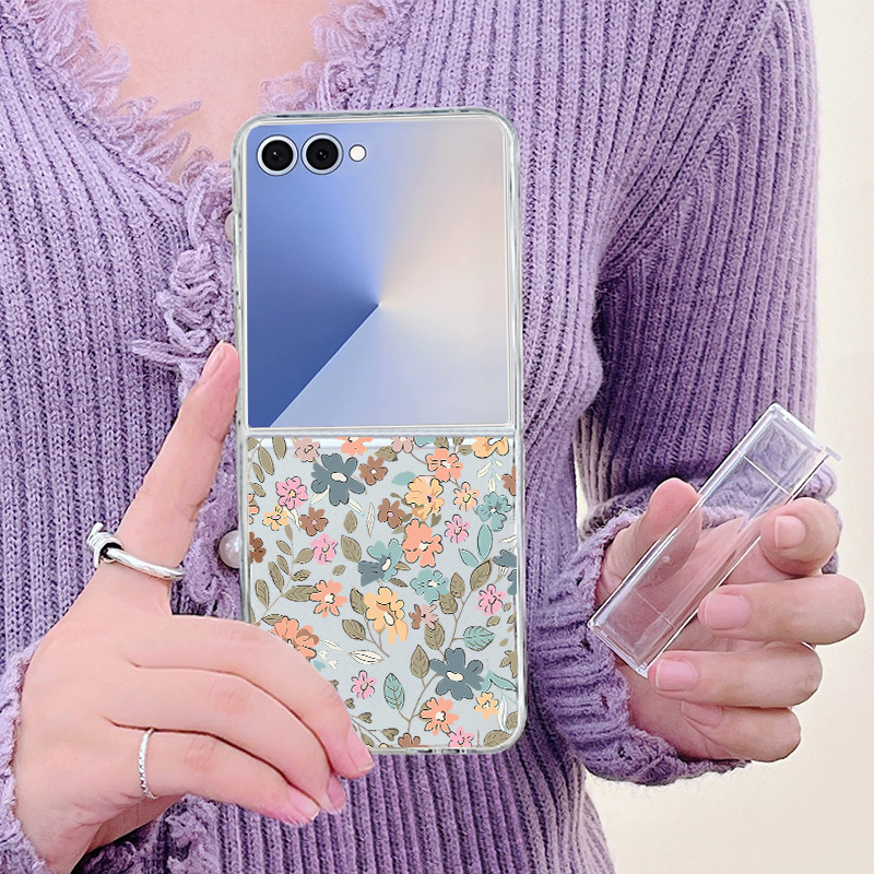 Hoa Họa Tiết Hoa Trong Suốt Ốp Lưng Điện Thoại Samsung Galaxy Z Flip 7 Flip 6 Flip 5 Flip 4 5G Full Bản Lề Cứng PC Gấp Bao Dành Cho Samsung Z Flip7 Flip6 Flip5 Flip4 Flip3