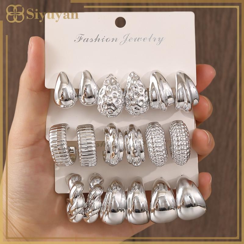 Siyuyan 3 / 9 Đôi Thanh Lịch Giọt Nước Hình Chữ C Vòng Bông Tai Cá Tính Không Đều Bông Tai Đa Năng Nữ Tiệc Hàng Ngày Trang Sức Quà Tặng VN