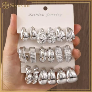 Siyuyan 3 / 9 Đôi Thanh Lịch Giọt Nước Hình Chữ C Vòng Bông Tai Cá Tính Không Đều Bông Tai Đa Năng Nữ Tiệc Hàng Ngày Trang Sức Quà Tặng VN