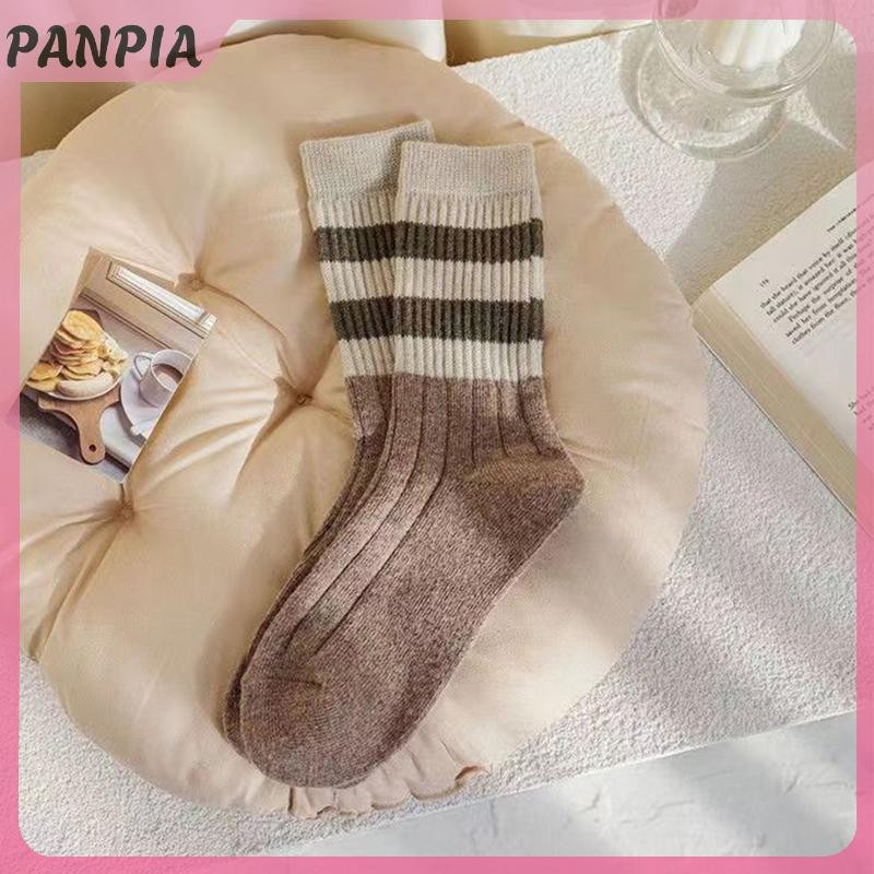 PANPIA-Áo Len Giữa Sọc Mùa Đông Tất Nữ Dày Sang Trọng Giữ Ấm Tất Unisex Thoáng Khí Dài Giữ Nhiệt Giữ Nhiệt