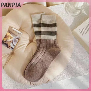PANPIA-Áo Len Giữa Sọc Mùa Đông Tất Nữ Dày Sang Trọng Giữ Ấm Tất Unisex Thoáng Khí Dài Giữ Nhiệt Giữ Nhiệt