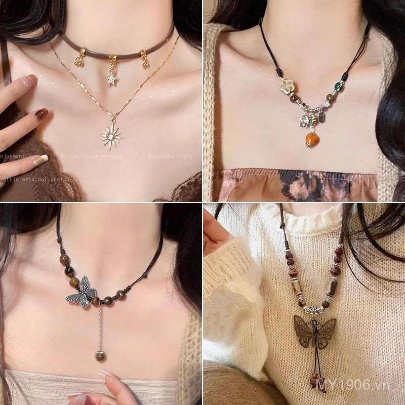 Vòng cổ phong cách Trung Quốc, dây bện gốm đính cườm thời trang