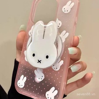 Ốp Điện Thoại Thích Hợp Cho iPhone Frosted Polka Dot Miffy Rabbit Giá Đỡ 17 / 16 / 15promax / 14 Phong Cách Mới 13 / 12 / 11pro Niche xsmax / xr Sáng Tạo Chống Sốc Lỗ Lớn Bao Gồm Tất Cả WJZR