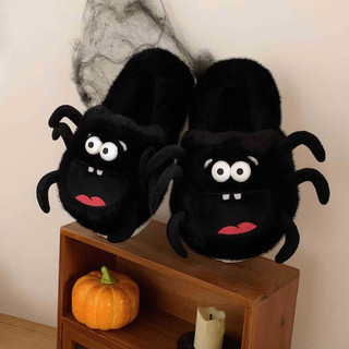 Xixitiao Dép bông cho nam và nữ vào mùa đông thoải mái và ấm áp phòng ngủ tại nhà vui nhộn nhện Halloween