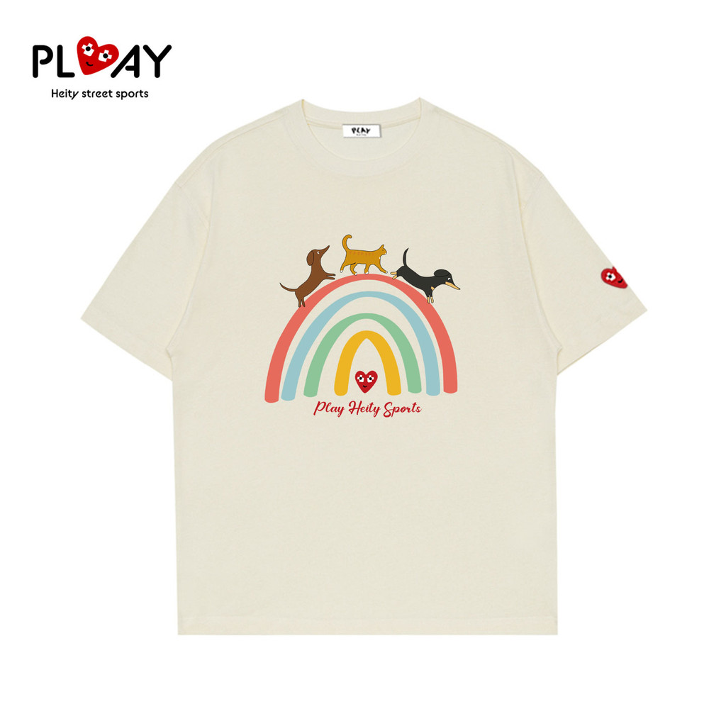 PLAY Áo thun ngắn tay mùa hè in hình chó con cặp đôi thường ngày