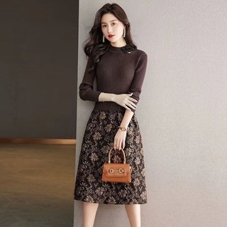 K Dệt Kim Nữ Thu Đông Phong Cách Mới 2024 Thời Trang Sang Trọng Ôm Hơn Nhìn Over-the-Knee Giả Hai @ -
