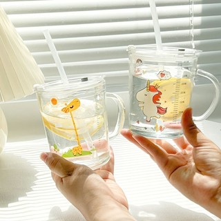 Cốc Chia Vạch Thuỷ Tinh Cốc Pha Sữa Cho Bé Có Ống Hút Silicon Dùng Cho Bé Tập Uống 400ml SUNND