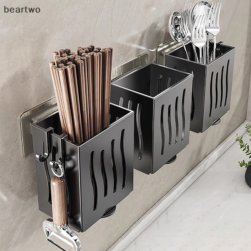 < Beartwo > Giá đỡ dao kéo nhà bếp 1 miếng, Hộp đựng dao kéo treo tường hoặc tự do, nhựa đẹp