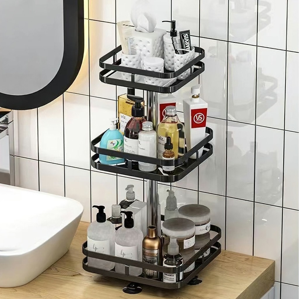 Kệ Gia Vị Để Bàn Nhà Bếp Khung Sắt Sơn Tĩnh Điện,mặt kim loại loại 3 tầng 360 độ FE123