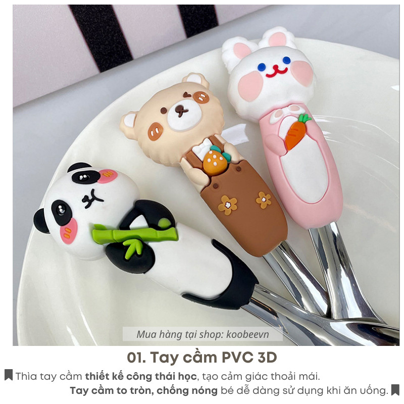 Thìa Ăn Dặm Inox 304 Cho Bé KOOBEE – Tay Cầm Hoạt Hình 3D Đáng Yêu | Dùng Ăn Cơm, Cháo, Sữa Chua, Váng Sữa |129