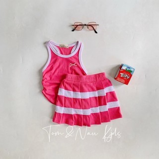 S102- Set áo phối chân váy xếp ly bé gái chất Gân cotton mềm mát size từ 9-34Kg