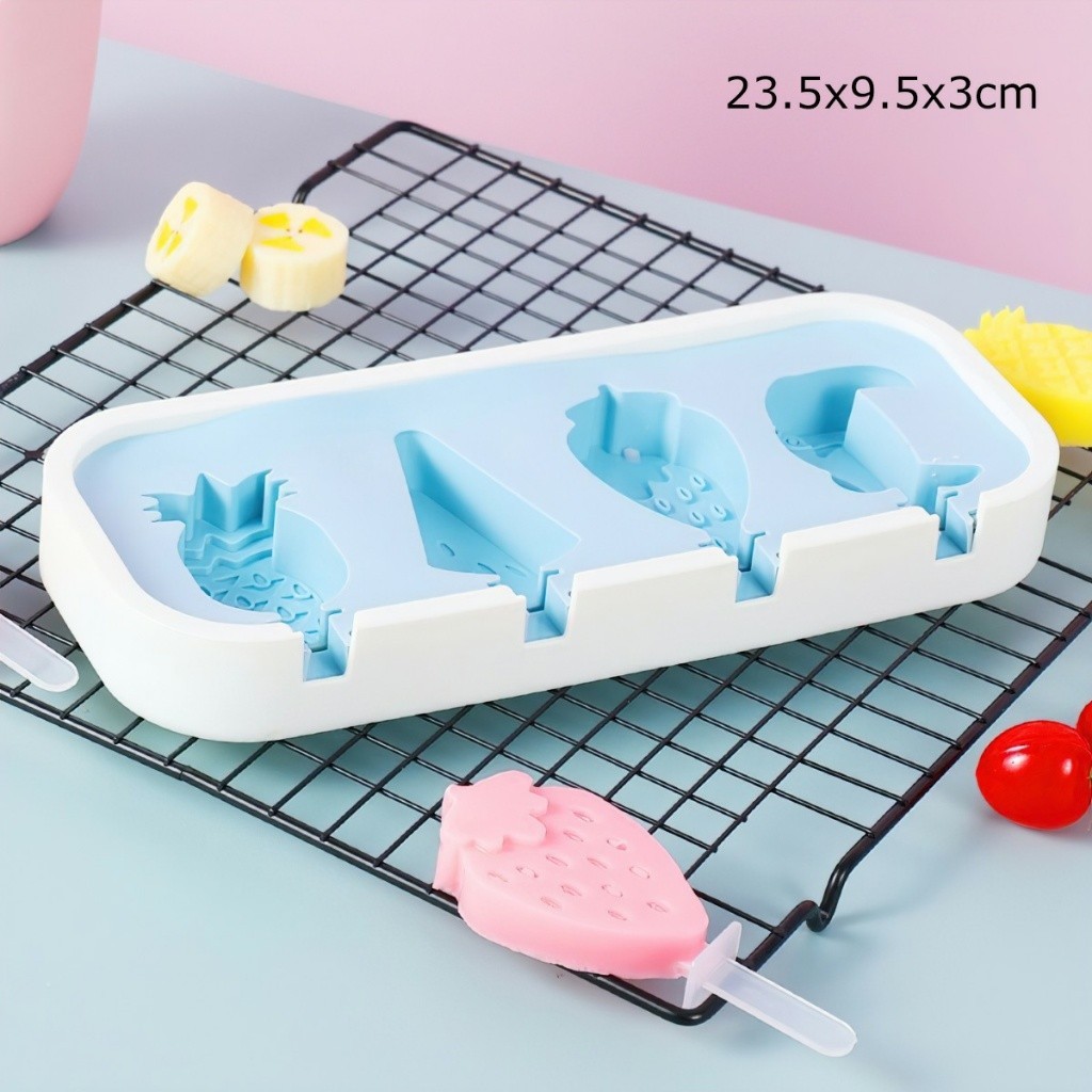 Khay làm kem khuôn làm kem silicone khuôn kem que bộ đồ dụng cụ làm kem cho bé có nắp kèm que tại nhà hình thú dễ thương