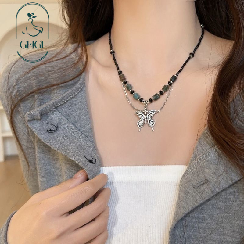 Vòng cổ thiết kế bướm đính cườm phong cách truyền thống Trung Quốc, họa tiết camellia, hợp thời trang dành cho nữ
