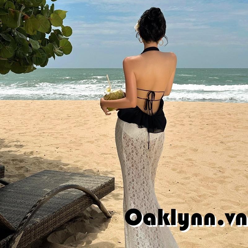 Áo Vest cổ dây mùa hè dành cho nữ không tay hở lưng màu trơn mở phía trước