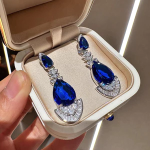 Màu Xanh Giọt Nước Sang Trọng Thời Trang Tính Khí Bông Tai s925 Bạc Kim Bông Tai Thanh Lịch