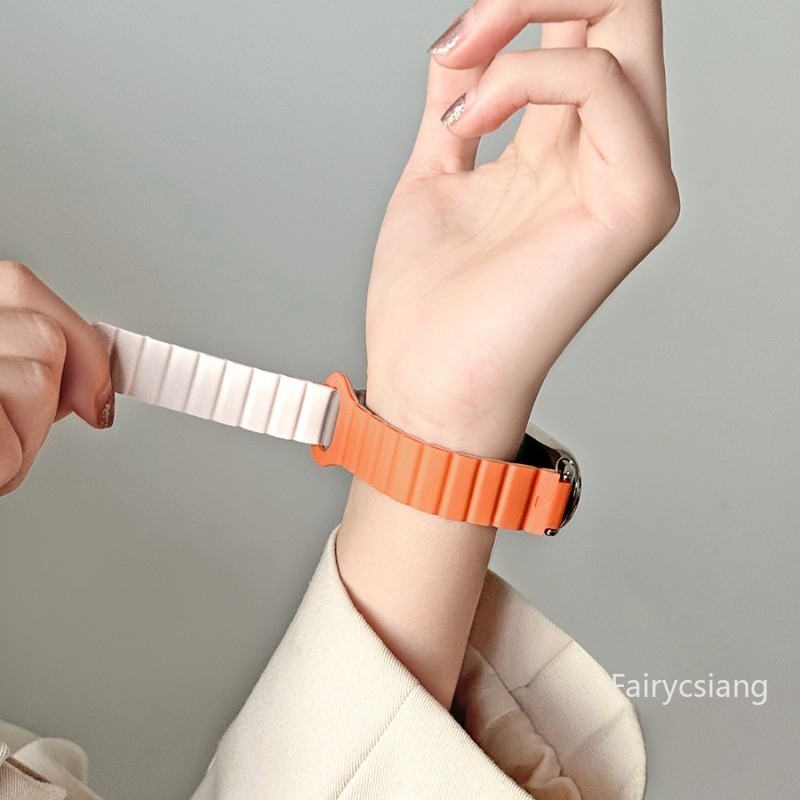 Vòng từ tính Wirtband silicon thể thao cho Xiaomi Mi Band 10/9/8 NFC, giao diện kim loại