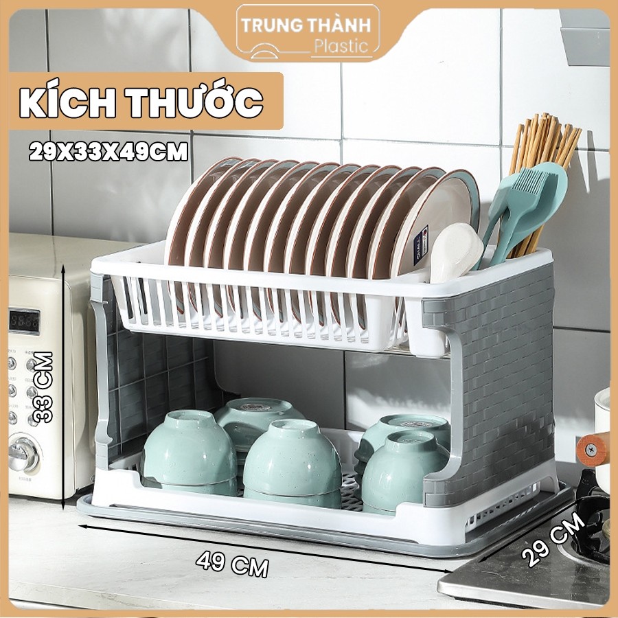 Kệ giá úp bát đĩa 2 tầng  ráo nước mẫu mới nhất Trung Thành Plastic