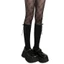 Exhila Nữ Sheer Fishnet Lưới Quần Phong Cách Nhật Bản Thanh Lịch Ruffle Dài Tất Chắp Vá Quần Ngọt Nơ Cổ
