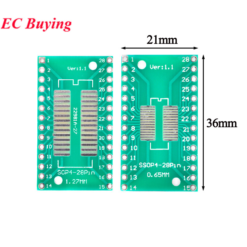 SchmalzTech SOIC-28 / SOP28 SMD To DIP Adapter PCB - 3-Pack For Breadboarding