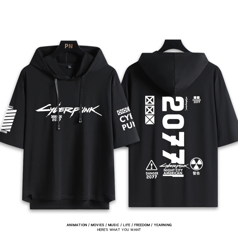 Cyberpunk 2077 Edgerunners có mũ trùm đầu áo thun tay ngắn dáng rộng áo hoodie mùa hè vải cosplay