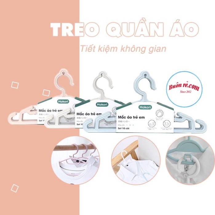 Set 10 móc treo quần áo trẻ em Hokori cao cấp (2830) nhựa Việt Nhật -Mắc nhũ treo quần áo, móc phơi đồ  -Buôn rẻ 01461 B