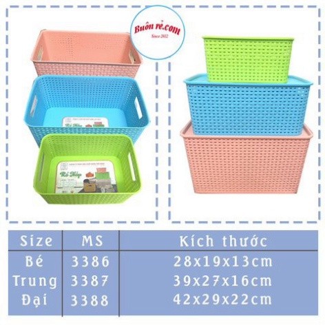 Giỏ nhựa có nắp Hàn Quốc 3 size Việt Nhật, giỏ đựng đồ đa năng tiết kiệm không gian (3386-3387-3388) - Buôn rẻ 01256 Bab