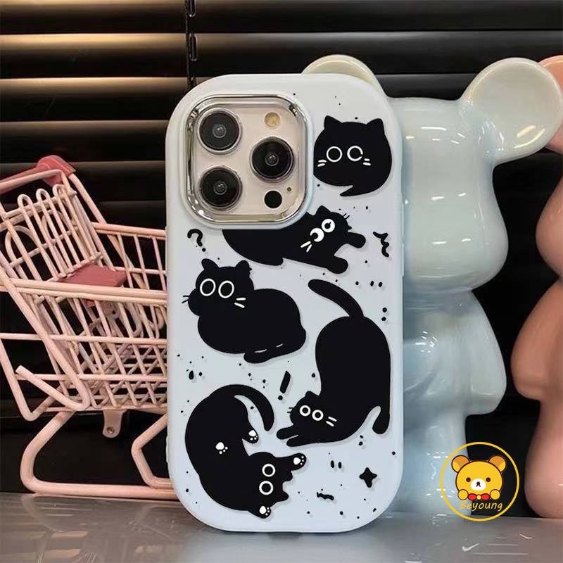 Ốp điện thoại hình mèo đen ngộ nghĩnh dễ thương cho OPPO Reno 12 Pro 11F 11 10 Pro 8Z 7Z 8 7 4G Lite 9 7 Pro 8 5G 7 SE 6 5k 5 4 Pro 4 SE A1 A98 F23 R17 Vỏ Vỏ mềm chống sốc màu kẹo