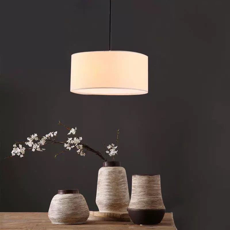 Đèn chùm vải tròn Bắc Âu, Đèn treo mặt dây chuyền sắt Led phong cách Nhật Bản, Phòng ăn Đảo nhà bếp Phòng khách Đèn treo trang trí