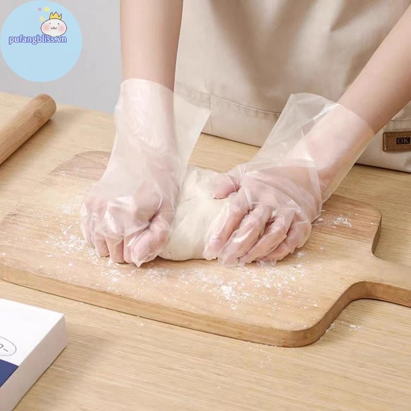 Pufangbliss 100 Cái / hộp Găng Tay Cao Su Miễn Phí TPE Găng Tay Dùng Một Lần Trong Suốt Axit Chống Trơn Trượt An Toàn Làm Việc Cấp Thực Phẩm Găng Tay Vệ Sinh Gia Đình VN