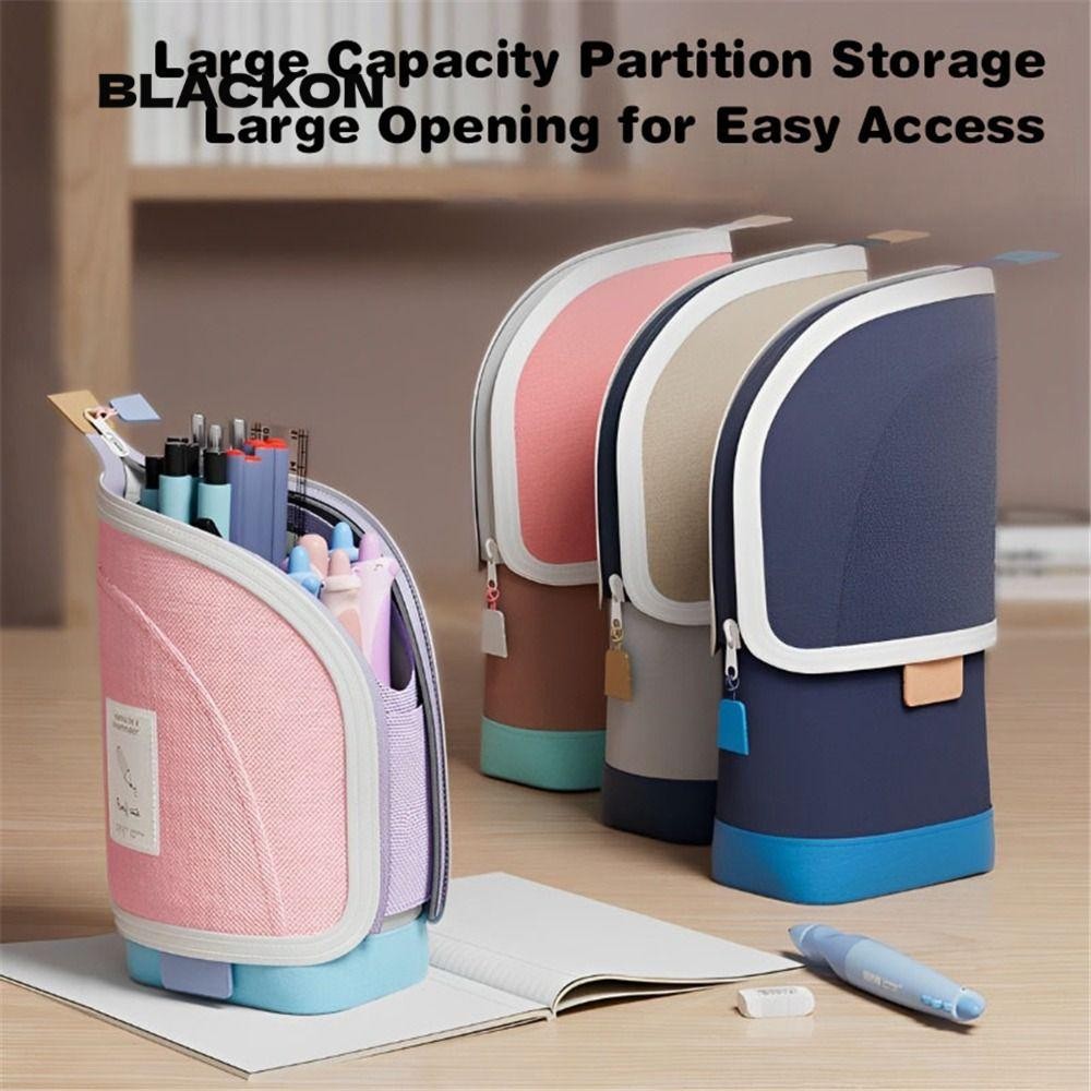 Bút chì đứng BLACKON, Túi bút chì có thể thu vào 2 trong 1 dọc, Hộp đựng bút học sinh cầm tay thời trang Đồ dùng học tập